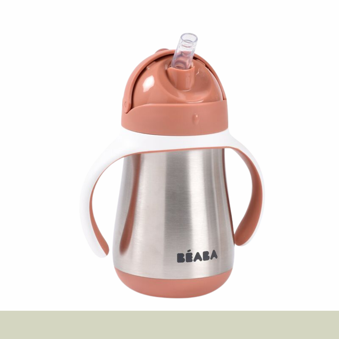 Béaba - Taza Inox con Popote y Asas - Terracota