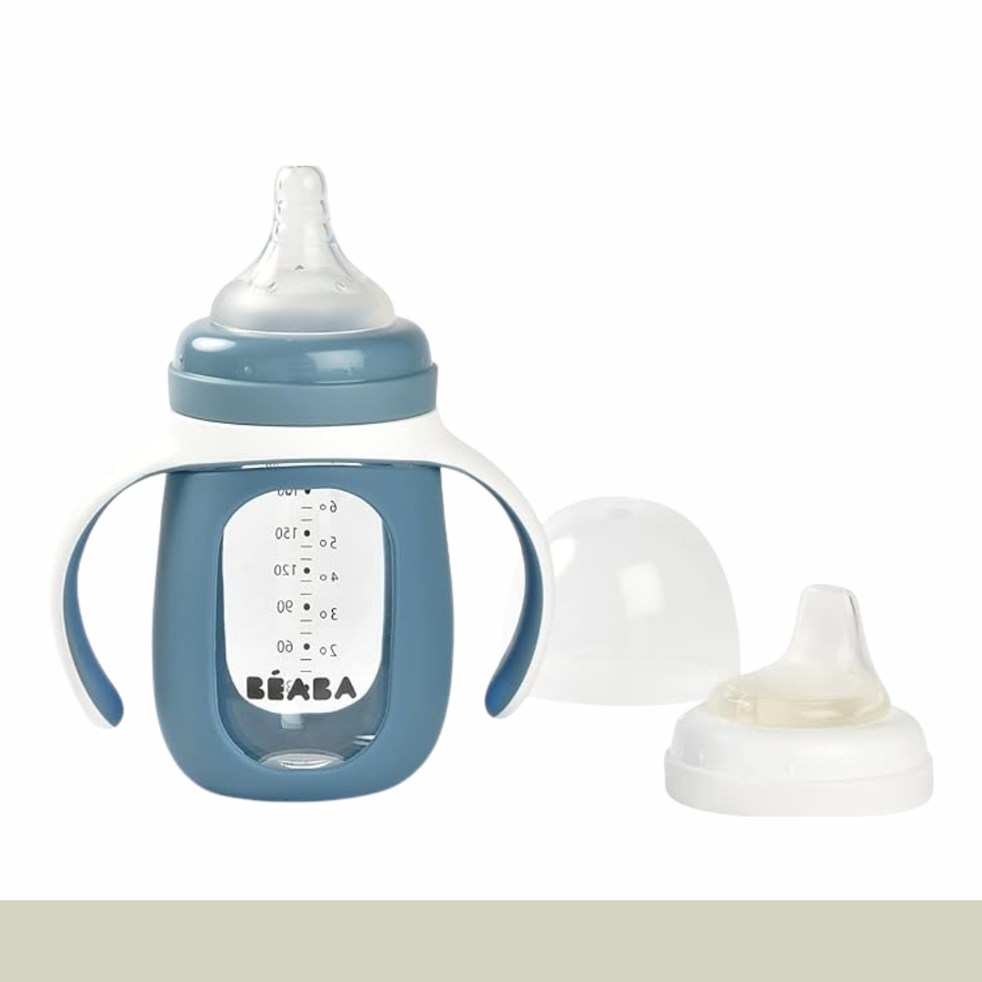 Béaba - Biberón de Aprendizaje 2 en 1 - Cristal 210 ml - Azul