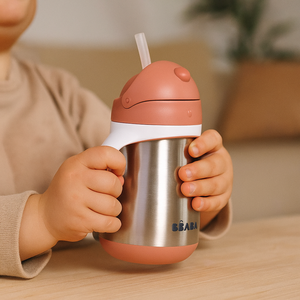 Béaba - Taza Inox con Popote y Asas - Terracota