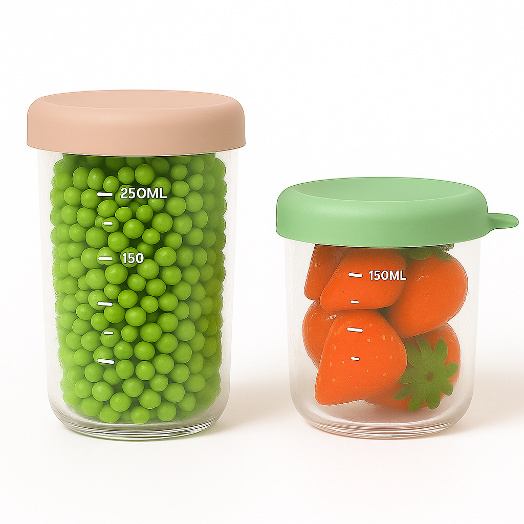 Béaba - Juego de 2 Botes de Cristal 150ml / 250ml - Gris/Verde