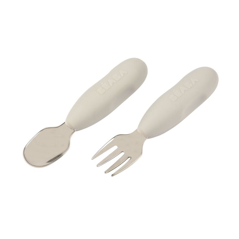 Béaba - Set 2 Cubiertos de Acero Inoxidable y Silicona - Gris