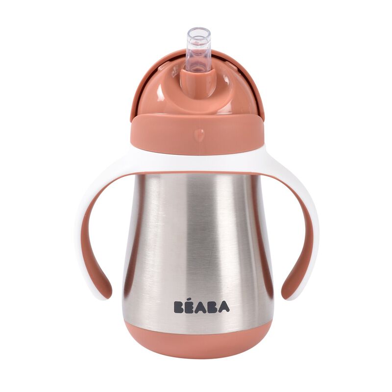 Béaba - Taza Inox con Popote y Asas - Terracota