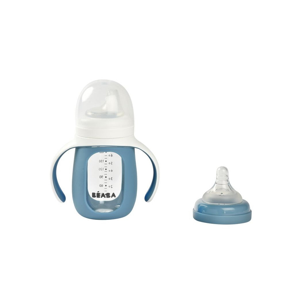 Béaba - Biberón de Aprendizaje 2 en 1 - Cristal 210 ml - Azul