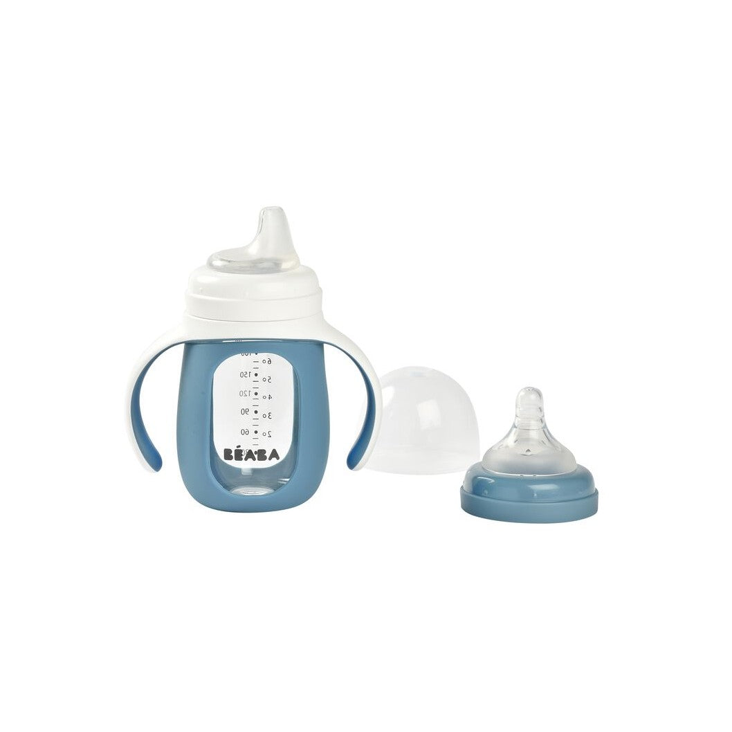 Béaba - Biberón de Aprendizaje 2 en 1 - Cristal 210 ml - Azul