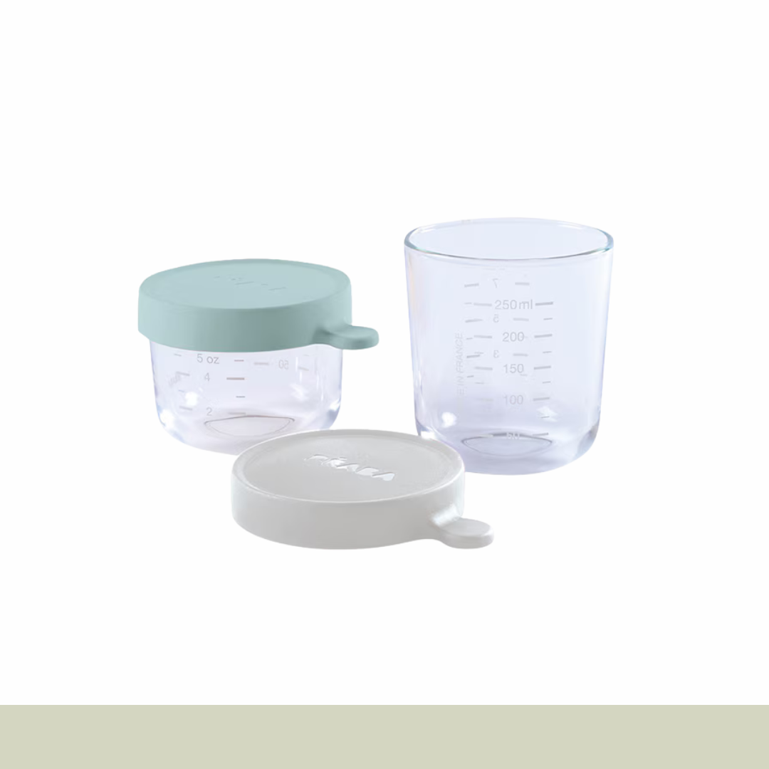 Béaba - Juego de 2 Botes de Cristal 150ml / 250ml - Gris/Verde